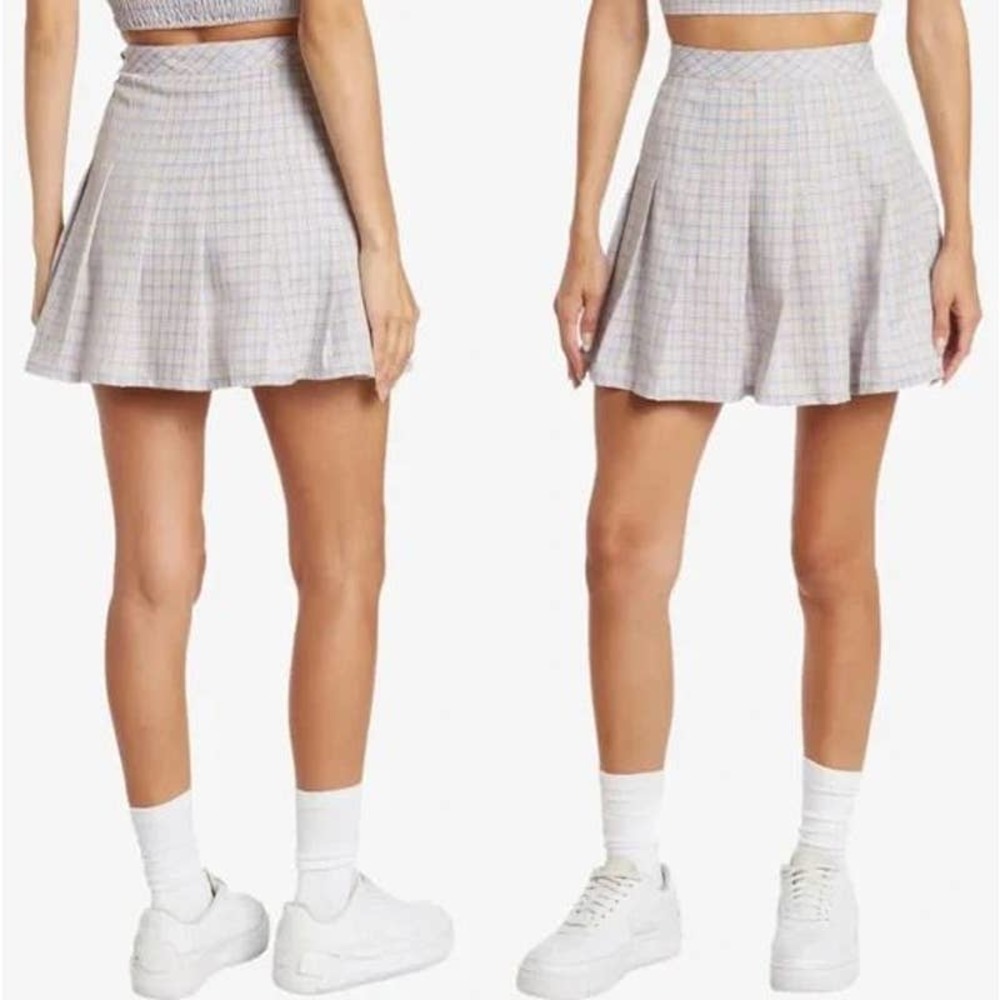 Elodie Blue Mustard Pleated Mini Skirt NWT Size Small